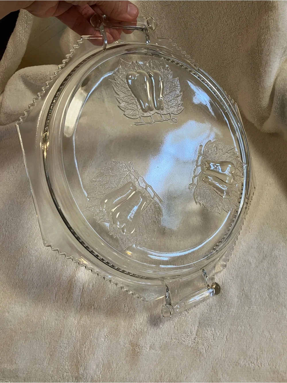 vintage Jeannette Glass Baltimore Pear handled cake plate embossed pears